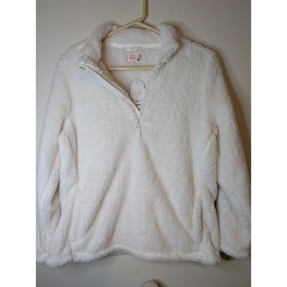 Wonder Nation Kids Cream Fuzzy Plush 1/4 Zip Pullover Sweatshirt XL 14 16 Plus